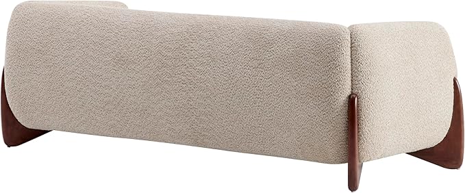 Merax 82 Inch Boucle Sherpa Sofa, Chenille Loveseat with Removable Cushions & Wood Legs, Modern Plush 3-Seater Couch for Living Room, Almond