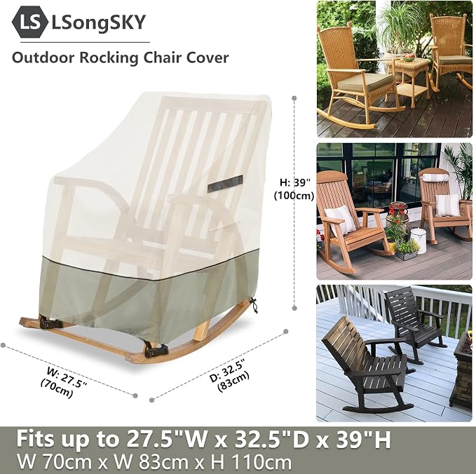 Patio Rocking Chair Cover 2-Pack,Rocking Chair Covers for Outdoor Furniture, 27.5W x 32.5D x 39H Inch,Rocking Chair Covers Waterproof,White&Grayish Green - Image 2