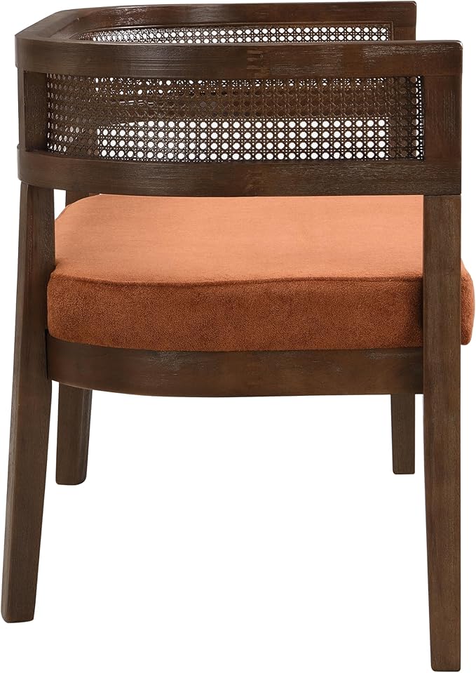 Christopher Knight Home Xiza Modern Fabric Upholstered Loveseat Sofa with Rubberwood Frame, Comfy 2-Seater Sofa Couch and Rattan Backrest, Love Seat Couches for Living Room, Dark Orange + Walnut
