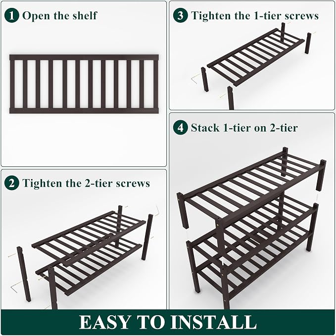 Smiry Shoe Rack, 3 Tier Thick Bamboo Shoe Organizer, Stackable Free Standing Wooden Shoe Storage Shelf for Closet, Entryway, Front Door Entrance, Brown - Image 5