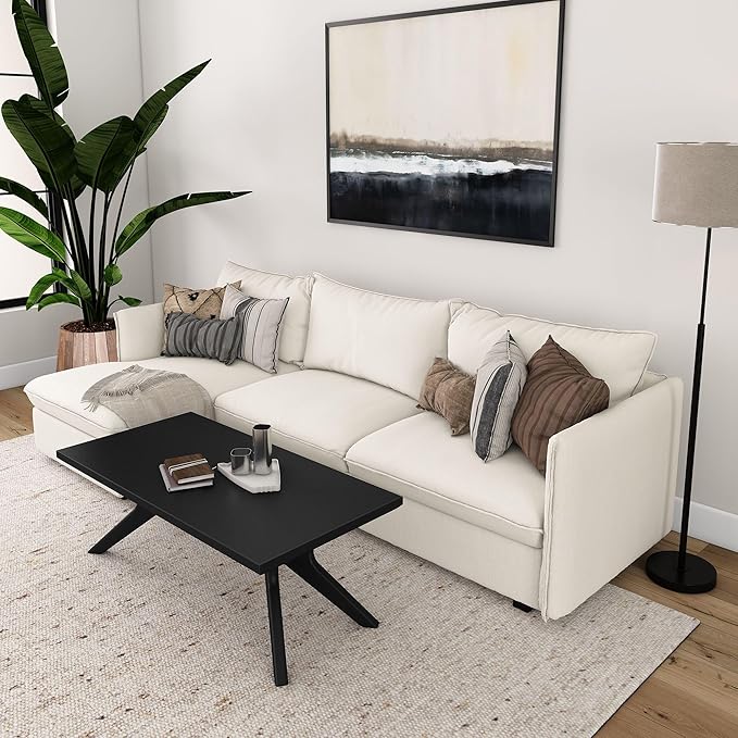 Plank+Beam Cross Leg Rectangular Coffee Table, 48 Inch Wood Coffee Table for Living Room, Modern Center Table, Cocktail Table, Black