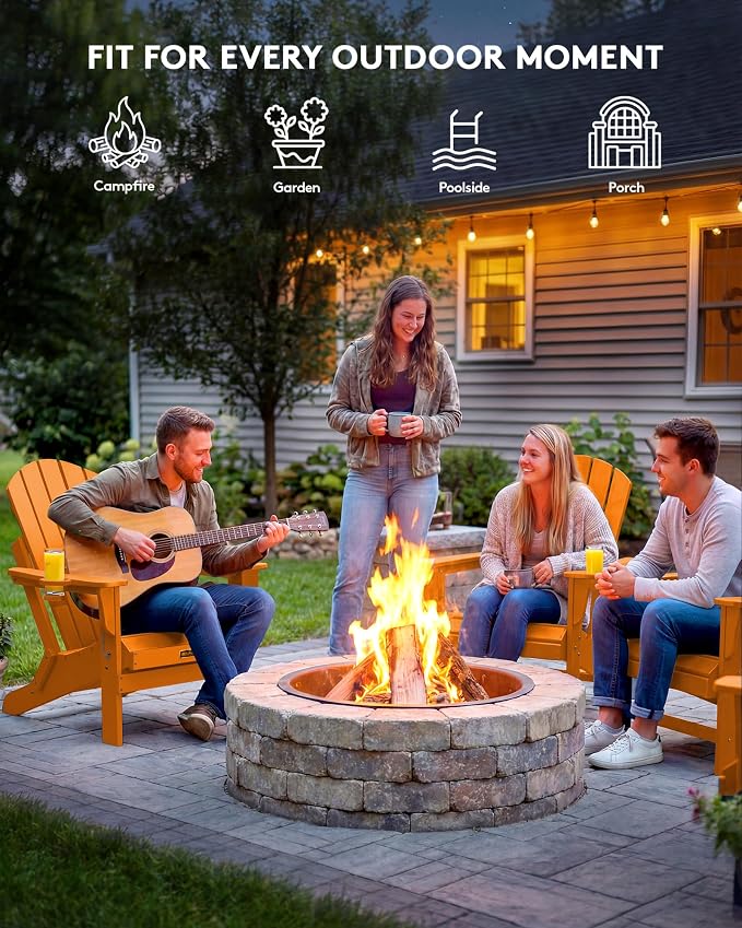 SERWALL Folding Adirondack Chair Set of 4, Weather Resistant HIPS Patio Chairs with Cup Holder for Patio Garden Outdoors Fire Pit Chairs- Orange - Image 9