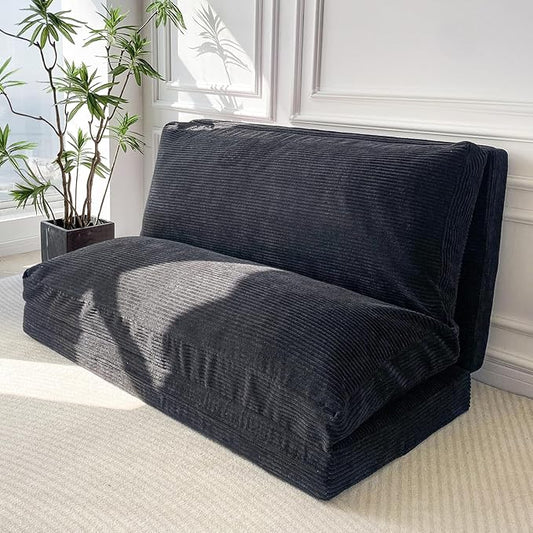 MAXYOYO Folding Sofa Bed, Extra Thick and Long Floor Sofa Convertible Sleeper Chair with Washable Cover, Floor Couch Lounge Bean Bag Bed for Living Room, Black, 54x95 Inch