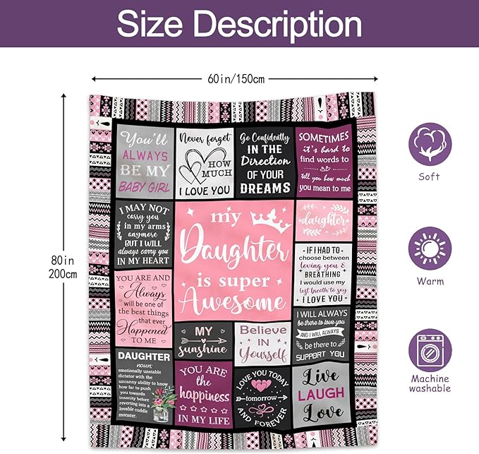 Ruvinzo Daughter Gifts from Mom Dad, Birthday Gift for Daughter, Daughters Birthday Gifts Idea, Daughters Blanket 80” x 60”