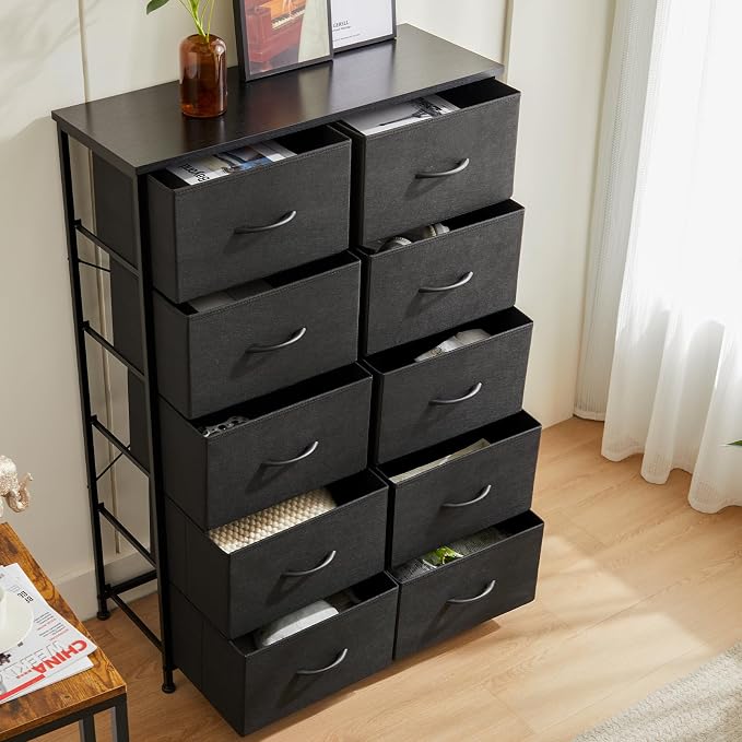 DUMOS Dresser for Bedroom, 10 Storage Drawers, Wide Fabric Closet Chests Organizer Tower Furniture with Wooden Top Metal Frame for Clothes, Guest Room, Living Room, Hallway, Entryway - Image 7