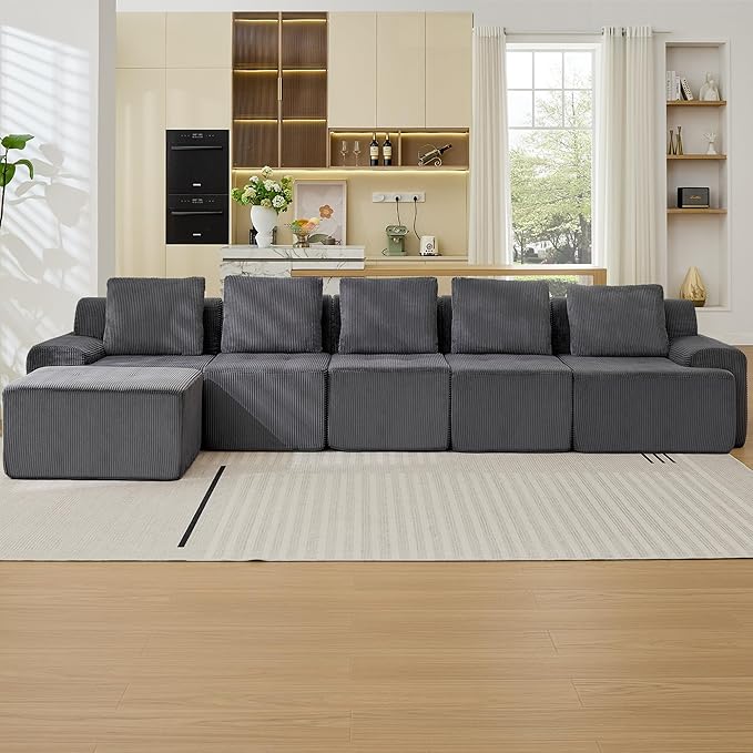Modular Sectional Sofa, 6 Seat Modular Couch, Modular Sofa with Deep Seat and Detachable Pillow (Grey, 6 Pieces-L Shape)