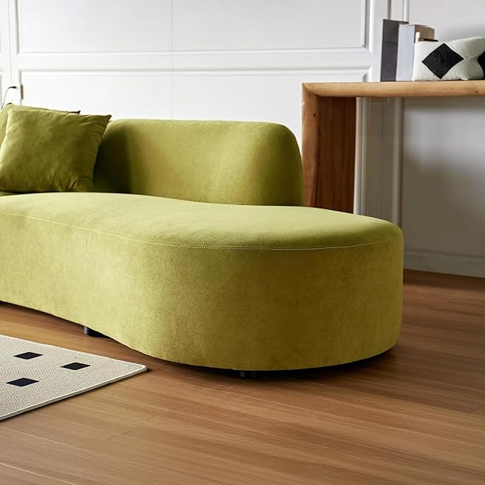 132" Curved Sofa with Throw Pillows, 6 Seater Luxury Velvet Couch with Half Moon Design and High-Density Foam, Ideal for Modern Living Room, Office & Apartment, Olive Green