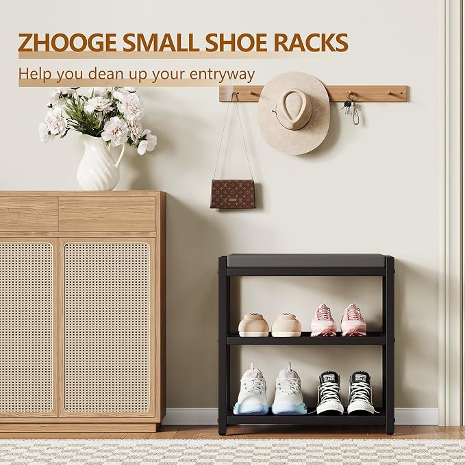 ZHOOGE Small Shoe Bench Shoe Rack Storage Bench Entryway Bench Shoe Shelf with Seat Cushion, Stable Shoe Organizer for Entryway, Living Room, Bench Seat Holds Up to 300 lb, (17"x 10"x 16", L x W x H) - Image 7