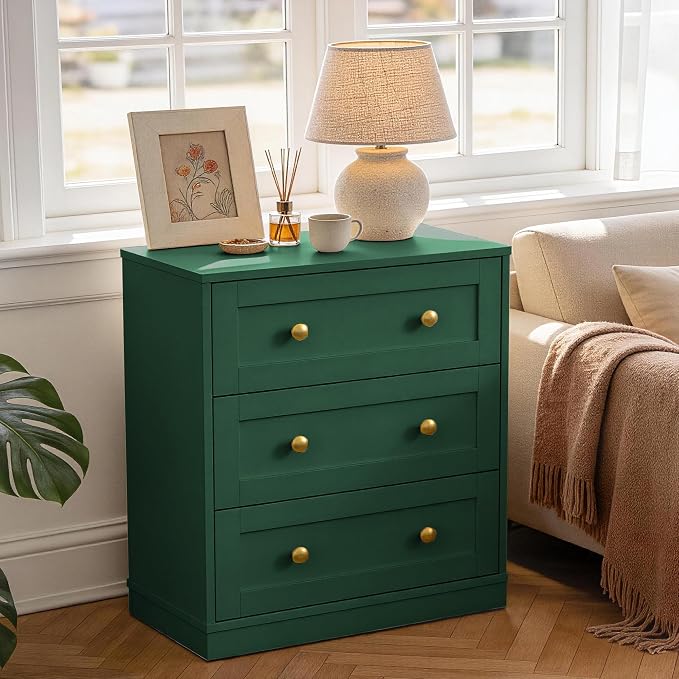 RoyalCraft Small 3 Drawer Dresser, Green Dresser for Bedroom, Wood Nightstand with Drawers, Modern Chest of Drawers for Closet, Living Room, Entryway - Image 8