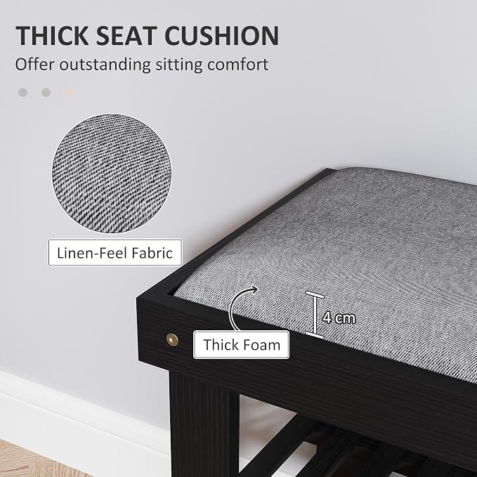 HOMCOM Bamboo Shoe Bench, 3-Tier Entryway Bench with Storage and Cushion, Shoe Organizer for Entryway, Hallway, Holds Up to 331 lbs, 23.6 x 11.4 x 19.3 Inches, Black - Image 4