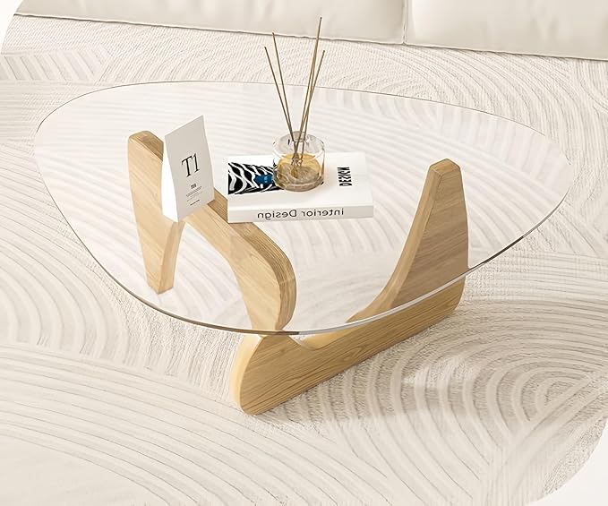 Modern Glass Coffee Table for Living Room, Small mid Century Coffee Table, Stylish Coffee Tables Suitable for Bedroom Living Room Reception Office Tables (Natural, Medium)