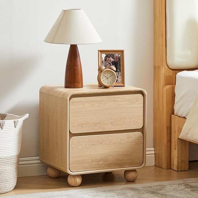 Small Night Stand Set of 2, Mid Century Modern Nightstands with 2 Drawers and Solid Wood Legs, 2 Drawer Dresser Curved Profile Design End Table Side Table for Small Space, Dorm, Bedroom(Natural) - Image 3