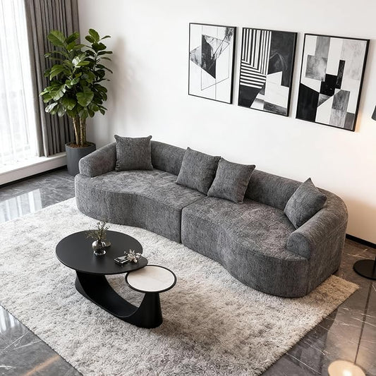 Curved Boneless Sofa Couches 4-Seat Tight Backrest Couch for Living Room Bedroom, Boneless Cloud Sofa with 4 Pillows, Floor Sofa in A Box No Assembly Required