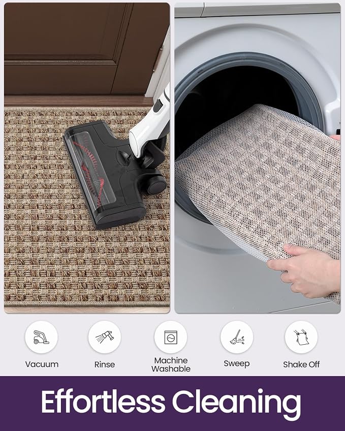 DEXI Dirt Trapper Door Mat, 31x60 Washable Doormat, Dirt Resistant and Absorbent, Easy Clean Low-Profile Floor Rugs for Entryway, Front Door, and Inside Entrance, Checkered Beige - Image 8