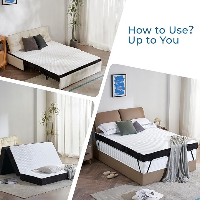 Odorless Foldable Mattress Twin Size 75" x 38" x 6", 6 Inch Folding Foam Mattress with Storage Bag, Fiberglass Free Trifold Memory Foam Mattress for RV, Guest Bed
