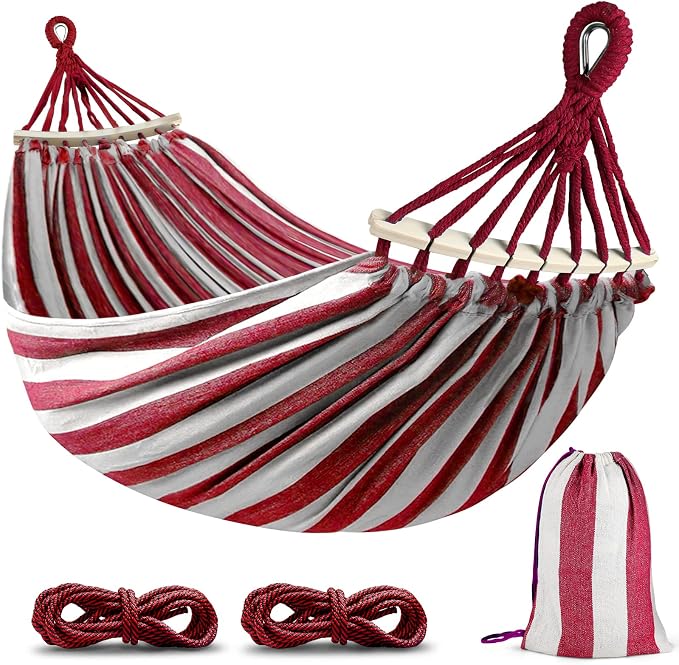 MOSFiATA Hammocks Portable Camping Hammock Upgraded 550lb Thickened Fabric Single Hammocks with Two Anti Roll Balance Beam and Tree Straps for Camping, Patio, Backyard, Outdoor(Red White) by MOSFiATA