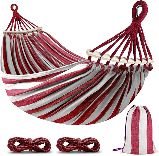 MOSFiATA Hammocks Portable Camping Hammock Upgraded 550lb Thickened Fabric Single Hammocks with Two Anti Roll Balance Beam and Tree Straps for Camping, Patio, Backyard, Outdoor(Red White) by MOSFiATA
