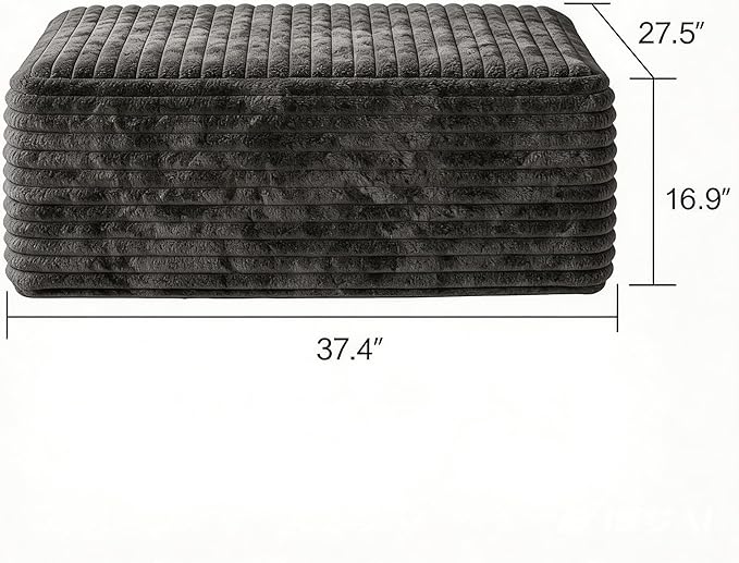 37.4" Charcoal Plush Corduroy Ottoman, Upholstered Cloud Ottoman for Boneless Couch in a Box, Modular Sectional Couches for Living Room Bedroom, Compressed Memory Foam, No Assembly Require, Dark Grey