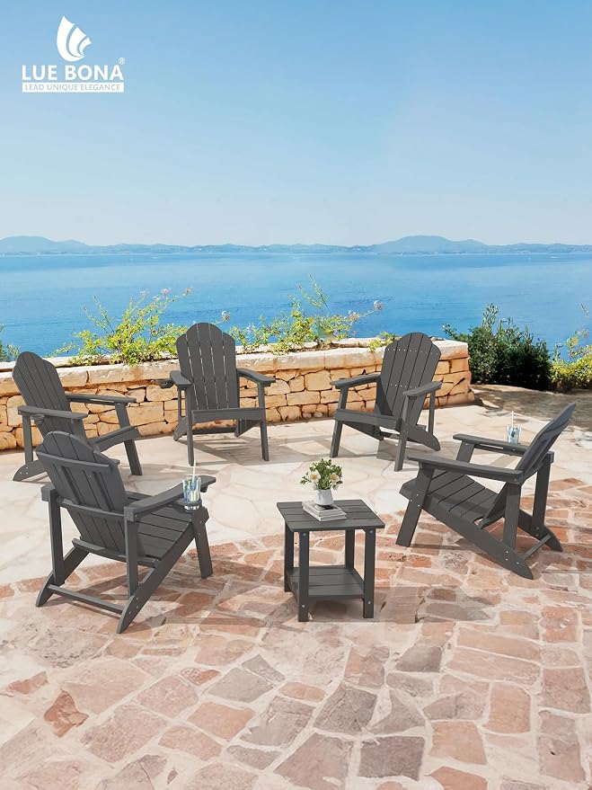 LUE BONA Matte HDPE Adirondack Chairs Set of 4 - Weather Resistant Seating with Cup Holder for Patio, Fire Pit, Deck & Cafe Patio, Dark Gray - Image 6