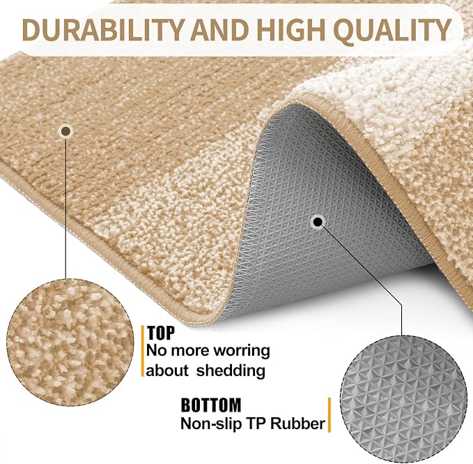 Kitinjoy Indoor Outdoor Door Mat, 48x32 Non-Slip Absorbent Dirt Trapper, Low-Profile Washable Inside Entrance Front Floor Mat, Sturdy Soft Entry Doormats for Entryway, Beige - Image 3