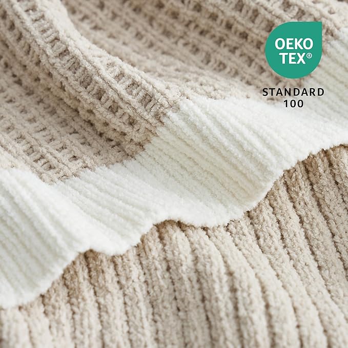 Amélie Home Chenille Throw Blanket, Soft Cozy Waffle Throw for Couch & Sofa, Warm Yet Lightweight, Breathable All-Season Throws for Women Men, Housewarming, Birthdays, 50"x60", Beige