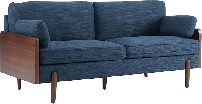 Merax 71.75" Mid-Century Modern Sofa with Plush Cushions, Wood Sides & Rounded Legs Compact & Stylish Couch for Living Room, Apartment Office, Navy