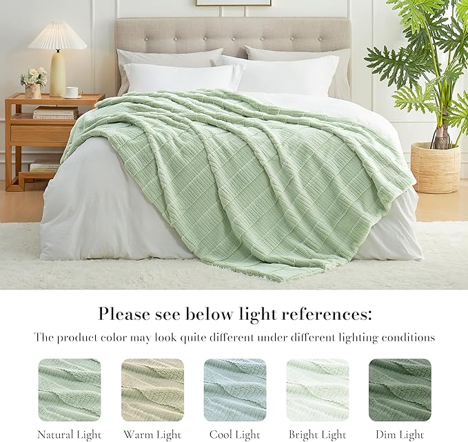 Amélie Home Luxury Striped Faux Fur Throw Blanket for Couch, Soft Cozy Fuzzy Fluffy Soft Plush Blankets Sofa Chair Gift Blankets for Women, 55"x70", Sage Green