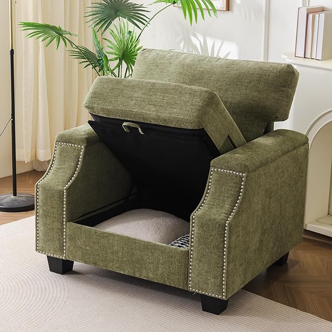 Oversized Accent Chair Set of 2 with Seat Storage,Comfy Living Room Chairs with Armrest Organizer,Oversize Armchair,Big Reading Chair,Sofa Chairs for Bedroom,Velvet,Green