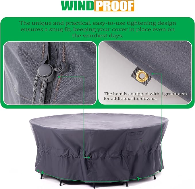 F&J Outdoors Patio Furniture Covers, Heavy Duty Tear Resistant Waterproof UV Resistant Windproof Outdoor Furniture Cover, Grey, 84" Dia x 31" H - Image 6
