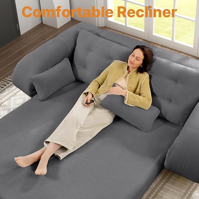 Rovibek 94" x 78" Oversized Floor Sofa with 4 Pillows, 3-in-1 Convertible Sleeper Sofa Bed, Compressed Couch in a Box for Living Room, Apartment, and Guest Room, Gray
