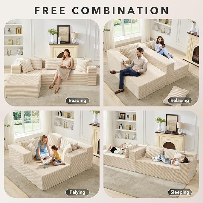 Modular Sectional Sofa Cloud Sectional Couch, 106" Comfy L Shaped Couches for Living Room,Oversized Sofa Sleeper with Deep Seat, No Assembly Required
