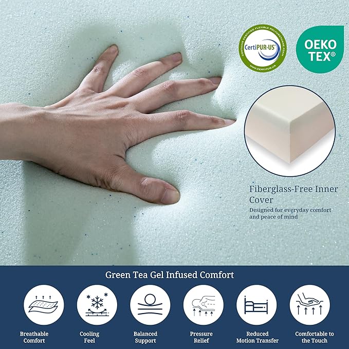 IULULU Queen Size Mattress, 10 Inch Queen Memory Foam Bed Mattress in a Box, Mattresses with Cooling Green Tea Gel, Relieve Pressure with Medium Support, CertiPUR-US Certified