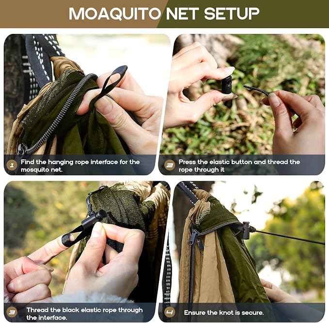 Camping Hammock Mosquito Net,Double & Single Portable Hammocks Hammocks with 2 Tree Straps,Hammock Tent for Travel Camping,Camping Accessories for Indoor Outdoor Hiking Backpacking Backyard Beach - Image 4
