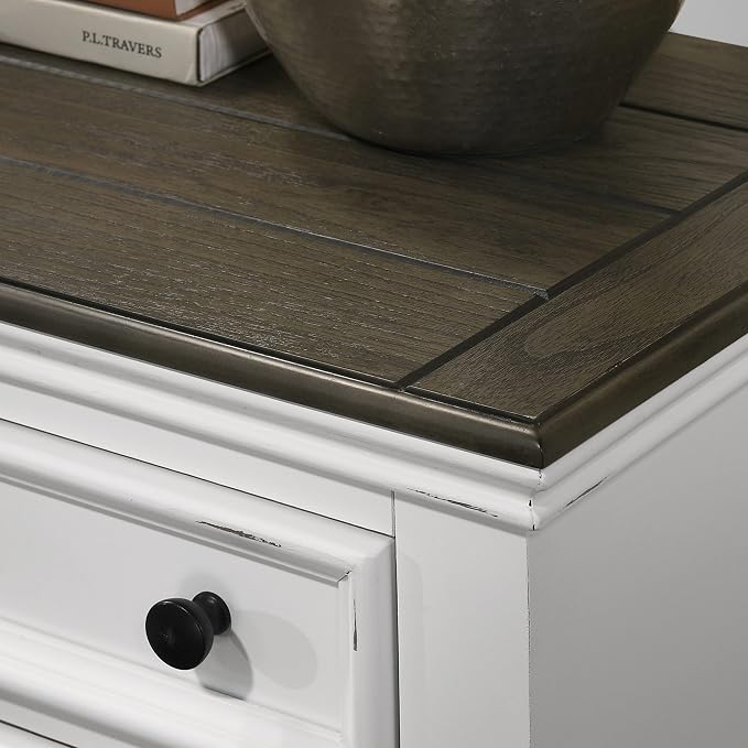Clelane Wood 3-Drawer Nightstand, Weathered White and Dark Gray - Image 2