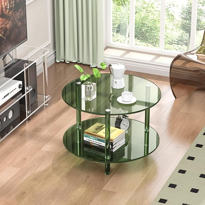 Acrylic Coffee Table, Small Round Modern Coffee Table for Living Room, Green