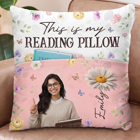 Custom Photo Pocket Pillow, Personalized Bookish Gifts for Book Lovers, Bookworms, Readers, This is My Reading Pillow, Throws Pillows Gift for Women Librarians, Reading Gift for Bookworm