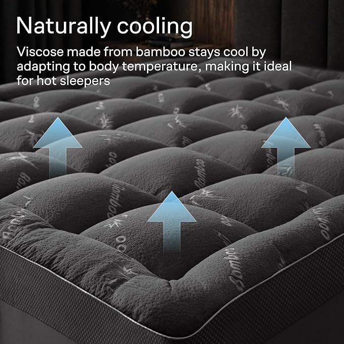 Dual-Layer 3.5 Inch King Size Mattress Topper - 2” Memory Foam + 1.5” Viscose Made from Bamboo Mattress Pad - Double the Comfort & Back Support - Removable & Machine-Washable Cover, Dark Gray