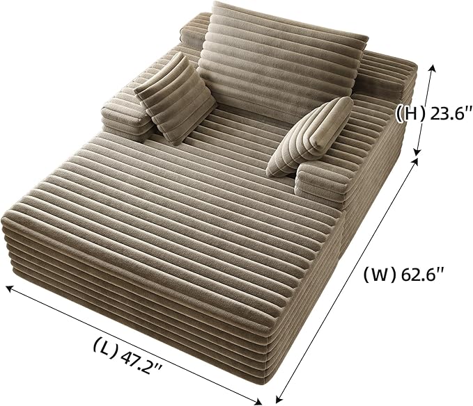62.6" Oversized Boneless Chaise Lounge Sofa Bed - Cozy Corduroy Reading Chair for Living Room Bedroom, Small Cloud Couch with Throw Pillows, Plush Sleeper Sofa Chairs, No Assembly, Camel