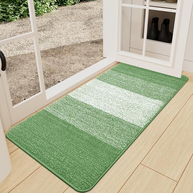 Kitinjoy Indoor Outdoor Door Mat, 47x24 Non-Slip Absorbent Dirt Trapper, Low-Profile Washable Inside Entrance Front Floor Mat, Sturdy Soft Entry Doormats for Entryway, Sage Green by Kitinjoy