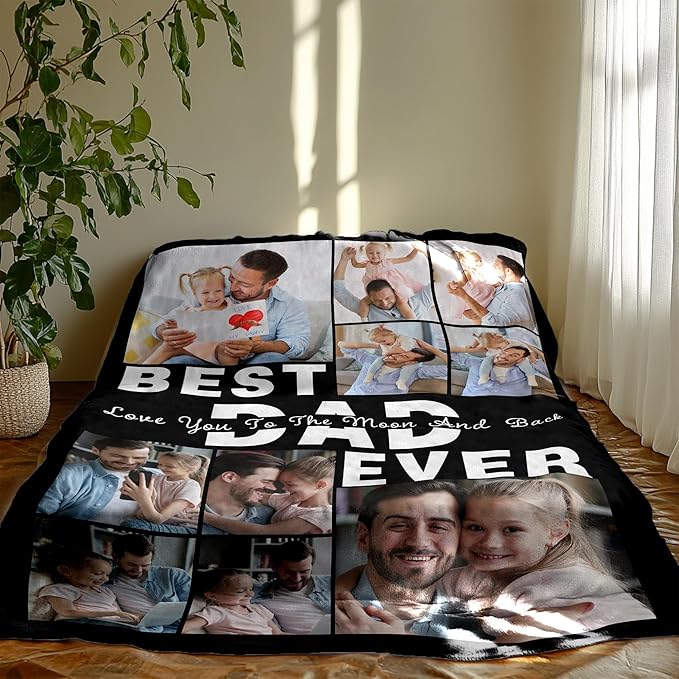 Personalized Fathers Day Blanket Gifts for Husband Dad From Daughter Son Wife, Best Dad Ever Custom Photos Blanket, Father's Day Christmas Birthday Unique Gift for Daddy, Grandpa, Husband, Men