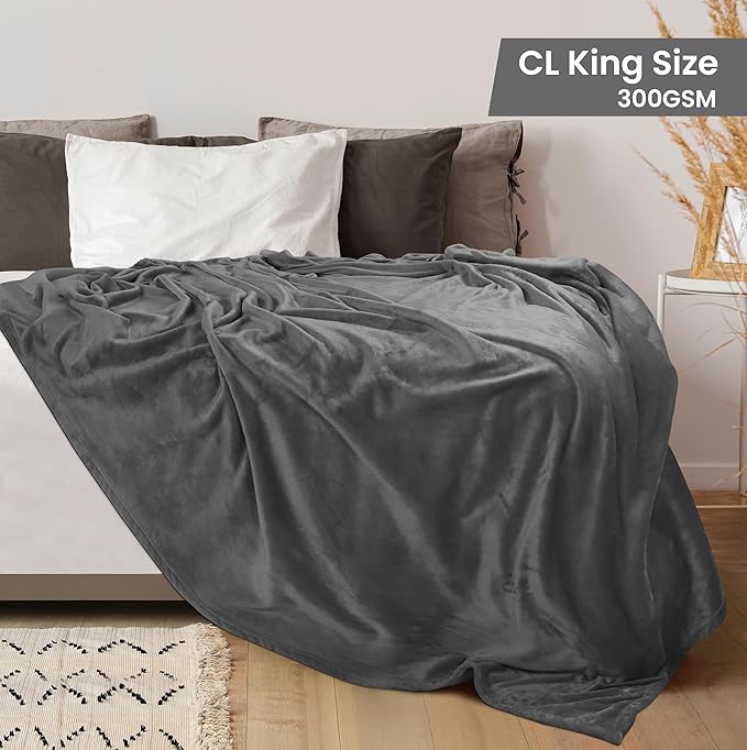 Utopia Bedding Fleece Blanket California King Size Grey 300GSM Luxury Fuzzy Soft Anti-Static Microfiber Bed Blanket (102x96 Inch)