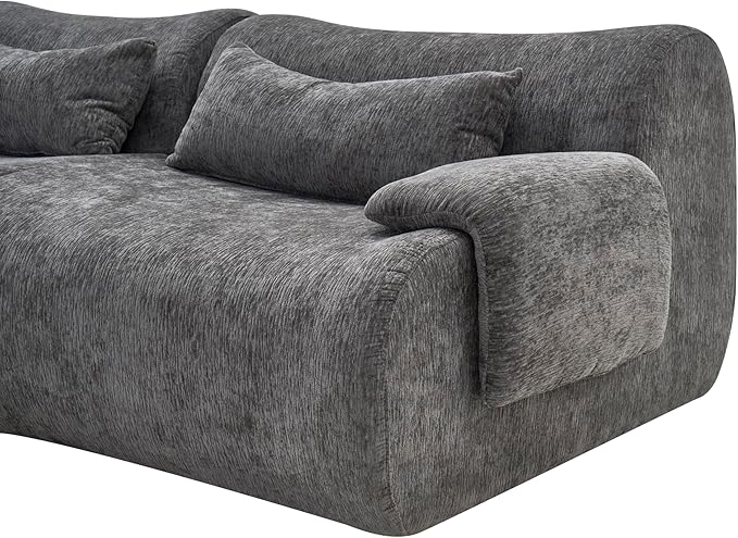117" L-Shaped Compressed Sectional Cloud Sofa, Chenille Upholstered Modular Tufted Sofa with 4 Pieces, Modern Floor Boneless Foam Modular Cloud Couches for Living Room