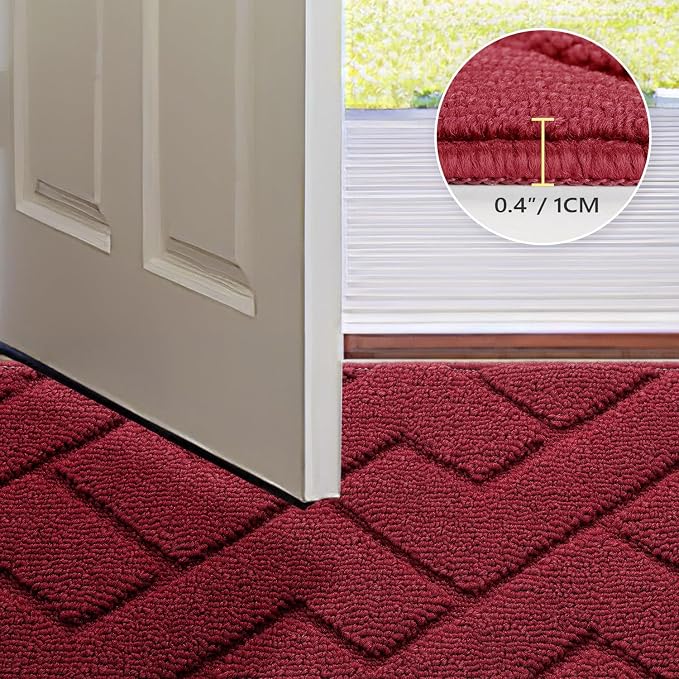 hicorfe Front Door Mat Outside Entrance,24"x35" Absorbent Muddy Dirt Resist Welcome Door Mats Outdoor Indoor,Stain and Fade Resistant,Non Slip Backing Entry Mat Doormat for Entryway (Red) - Image 4