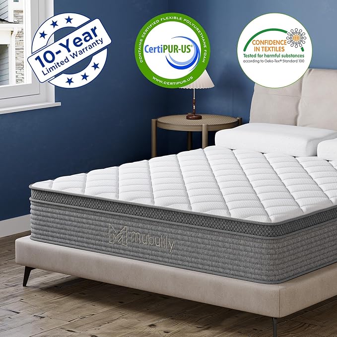Mubulily Full Mattress,10 Inch Full Size Hybrid Memory Foam and Individual Pocket Spring,Motion Isolation,Medium Firm Mattress,Pressure Relief,CertiPUR-US,100 Nights Trial