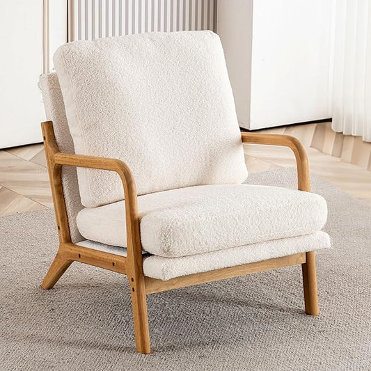 Mixcous Mid Century Modern Accent Chairs for Living Room, 23” Wide Comfy Chair for Bedroom, Small Cozy Sherpa Reading Chairs for Adults, 108° Lounge Arm Chair with Detachable Cover, 5.5" Foam Cushion