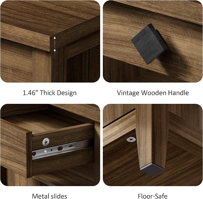 Night Stand with Charging Station and Drawers for Small Space,Wood Nightstand with Storage Cabinet & Drawer & Shelf,Modern and Farmhouse Nightstand for Bedroom,Walnut - Image 6