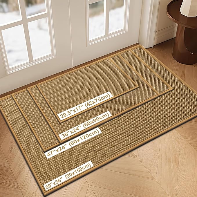 LEKEEPGO Door Mat 17"x29", Low-Profile Door Mat Indoor Entrance, Non Slip Rubber Backing Front Indoor Door Mats, Washable Absorbent Entry Doormat Inside Door Mats Resist Dirt Entryway Mat, Light Brown - Image 2