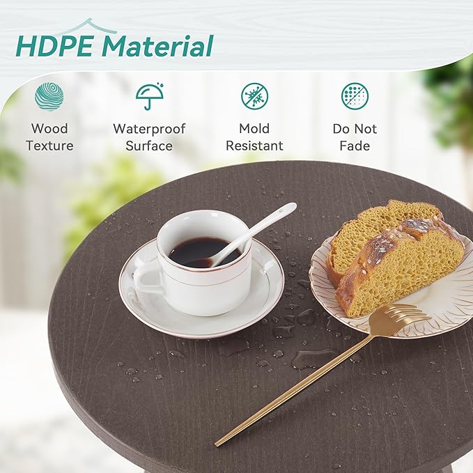 Outdoor Side Table, HDPS Outdoor Table, Small Round Side Table Weather-Resistant, Outdoor Side Tables for Patio, Porch,Deck,End Table for Plant Stand, Dark Brown - Image 6
