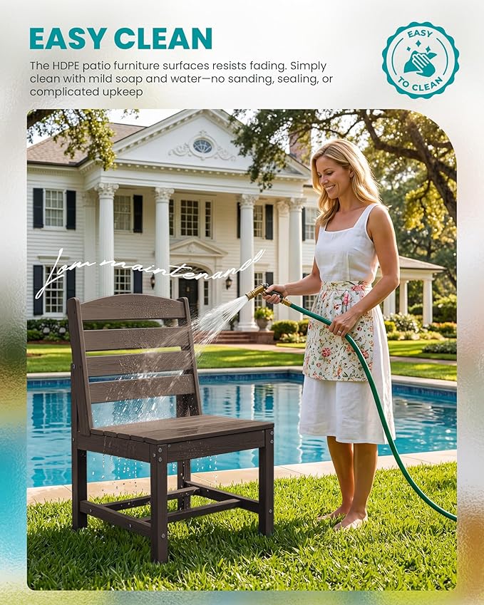 SERWALL Patio Dining Sets for 6 Person, HDPE Dining Set with 6 Armless Chairs, Coffee - Image 6