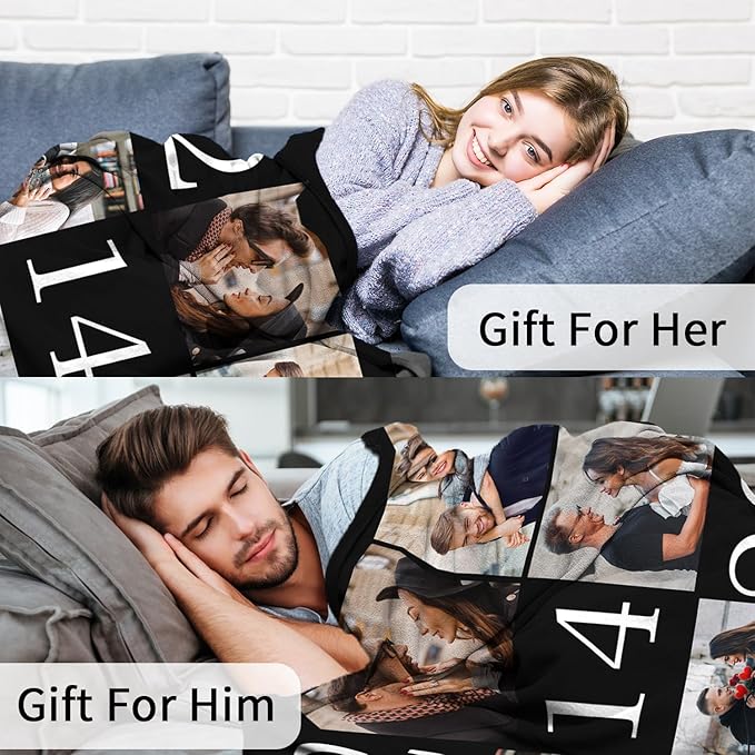 Ships Next Day Custom Blanket with Picture Customized Banket Personalized Throw Blankets Customizable Photo Blankets Customized Valentines Day Gifts for Her Him Girlfriend Boyfriend Wife Husband